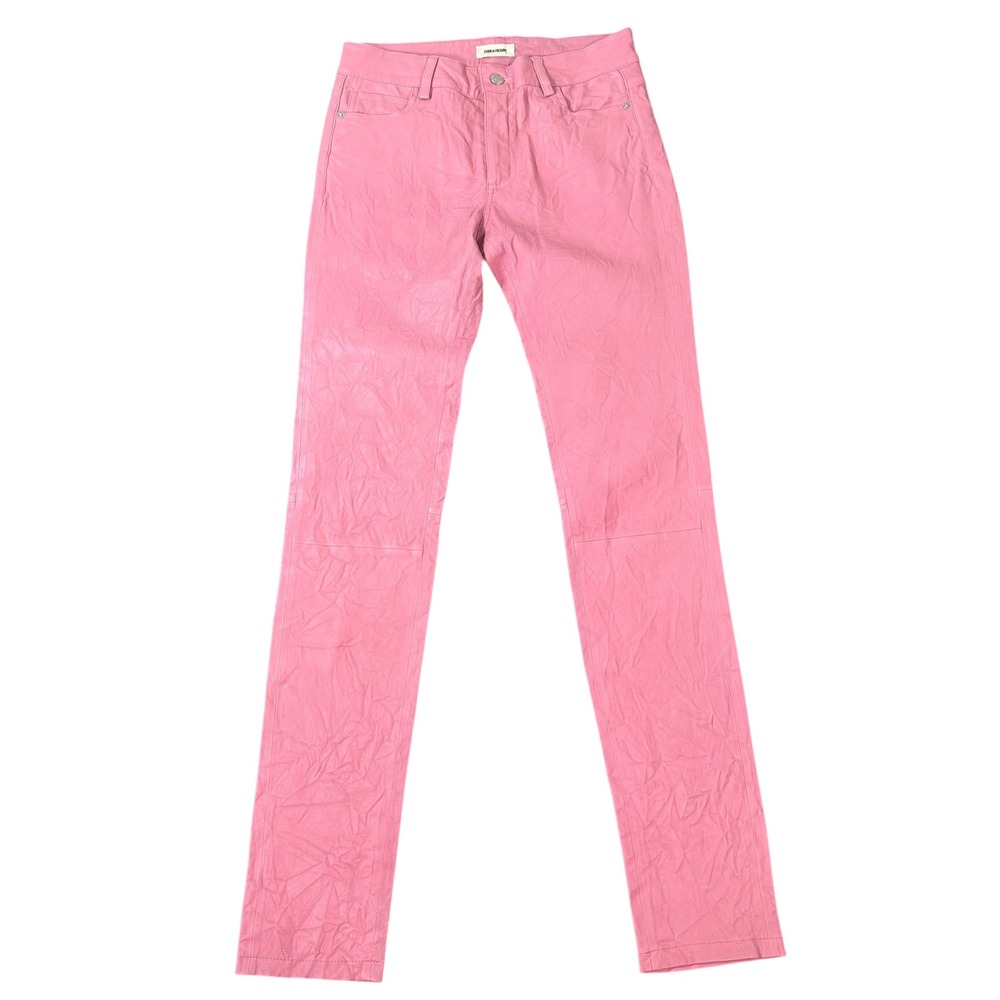 Zadig & Voltaire Women Phlame Crinkled Leather Skinny Pants Pink Size 38 US M - Picture 2 of 10